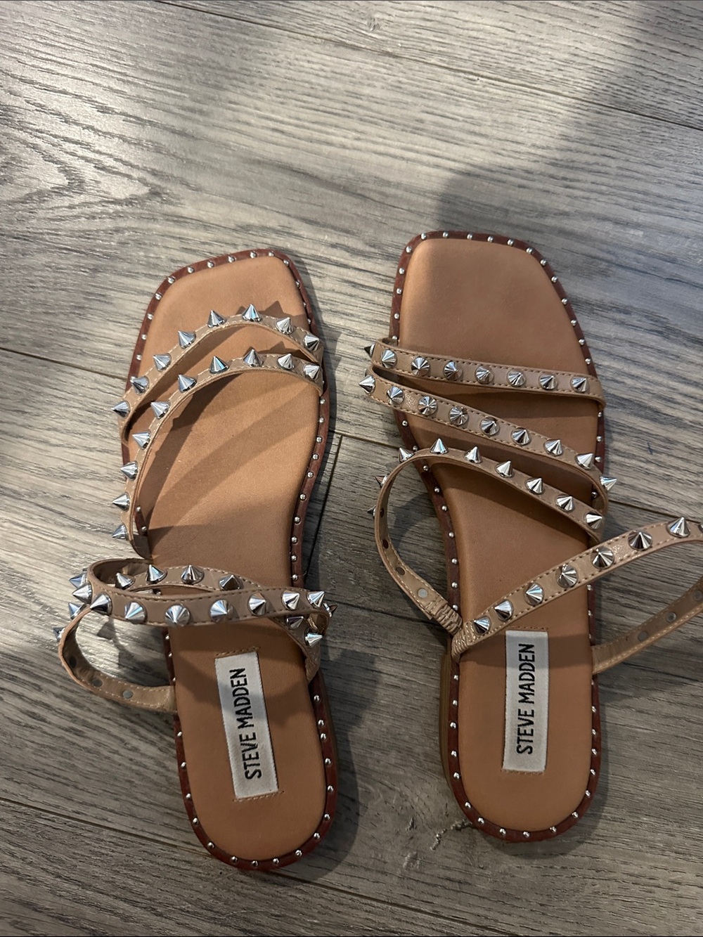 Steve Madden Tan Studded Multi-Strap Sandals